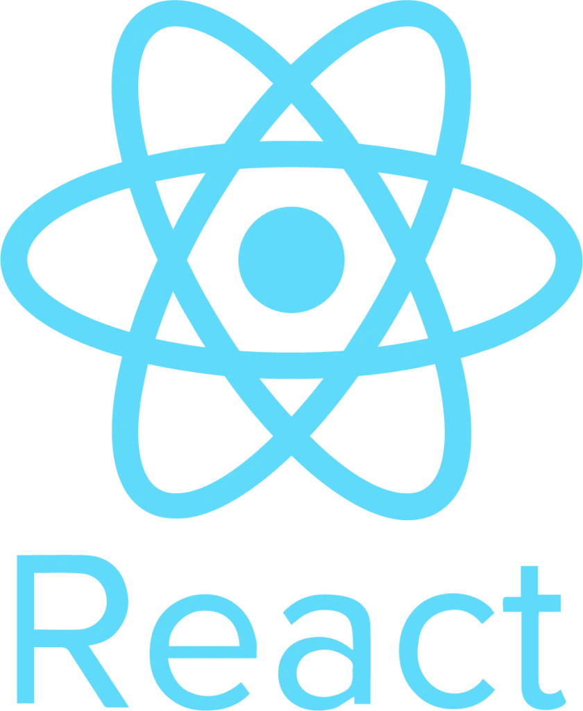 React logo featuring a blue atomic design with a central dot, representing a powerful JavaScript library for building user interfaces.